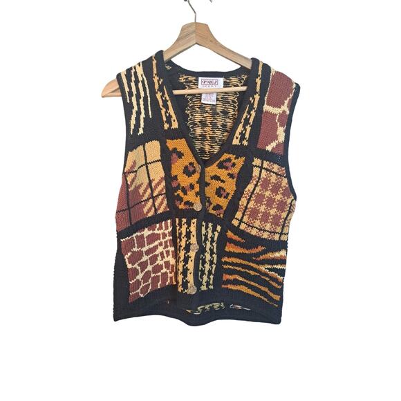 Vintage Women's Vest Ramie & Cotton Animal Print Sz M - Picture 1 of 6